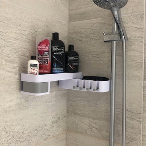 TBM Bathroom Corner Storage Shelf / Self Adhesive Bathroom Storage  Organizer With Hooks / Shower Caddy Rotatable 