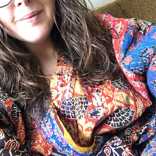 Bath Robe 100% Cotton Indian Ajrag Patchwork Handmade Kantha Stitch ...