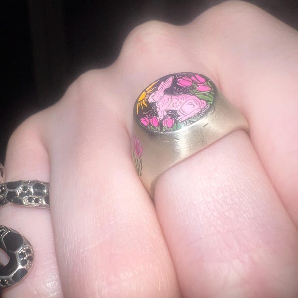 Pink Rabbit Tulip 925 Sterling Silver Signet Ring - Etsy UK