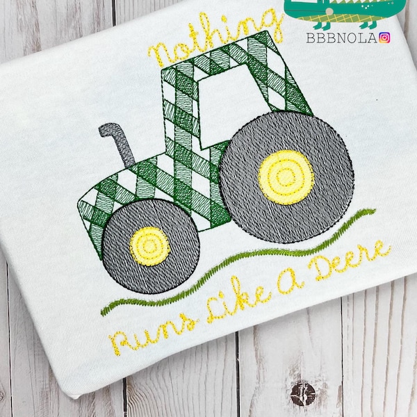 Gingham Sketch Stitch Tractor Machine Embroidery Design File, Bean ...