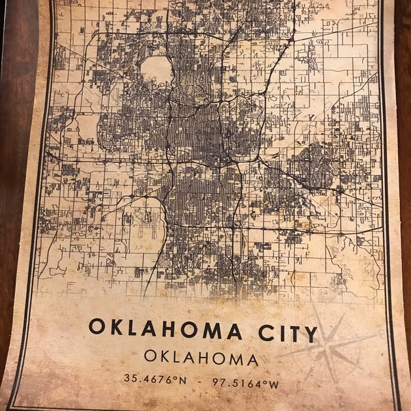 Oklahoma Vintage Map Print | Oklahoma Map | Oklahoma State Map Art ...