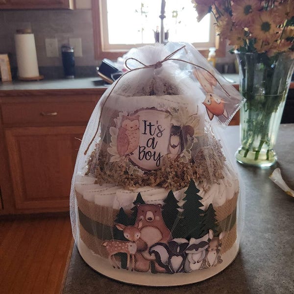 Woodland Creatures Diaper Cake: Boy Baby Shower Centerpiece - Etsy