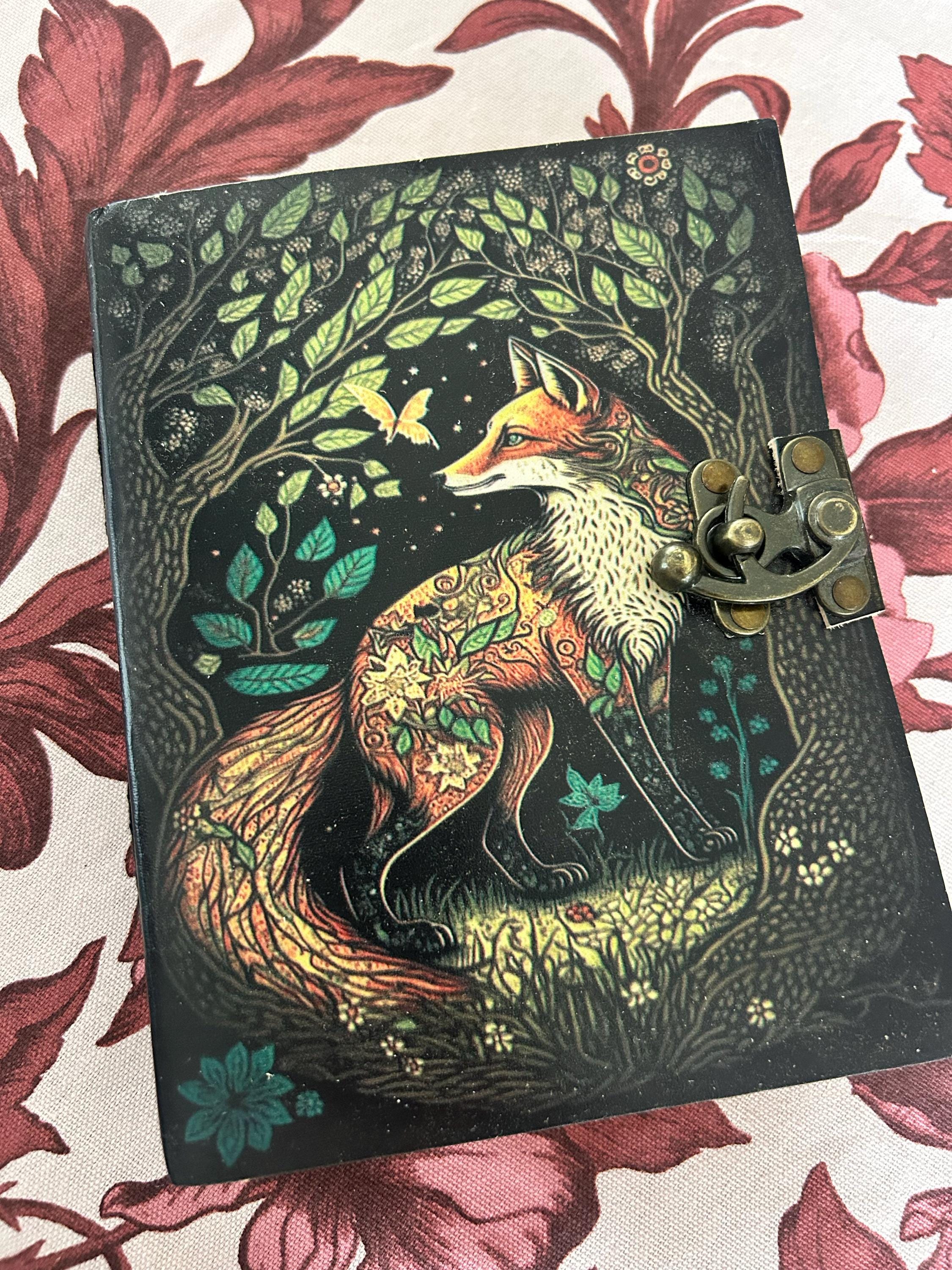 400 Page Large Fox Vintage Handmade leather Journal, Grimoire Fat journal Blank spell book of shadows Christmas Celestial Gifts For Him Her