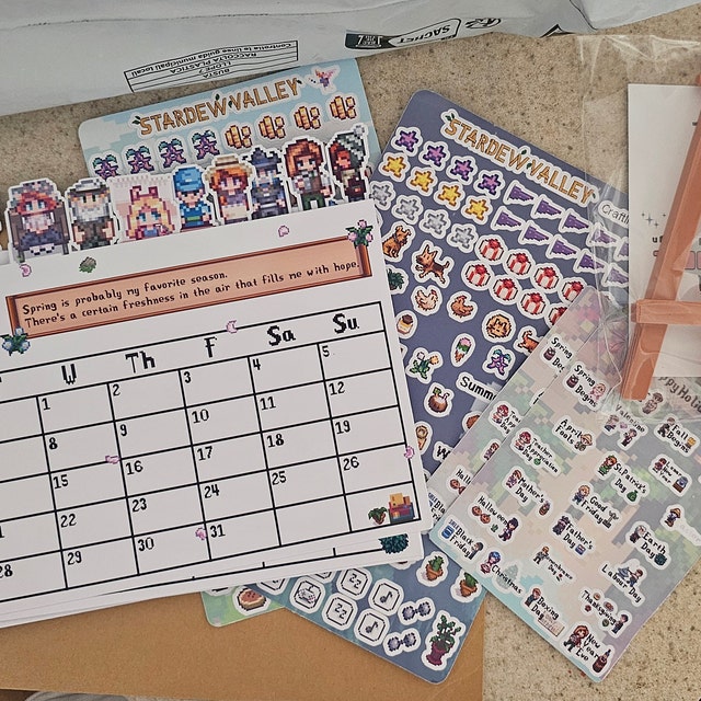 2025-stardew-valley-calendar-sticker-planner-and-easel-included-perfect-gift-for-stardew-valley-gamer-etsy