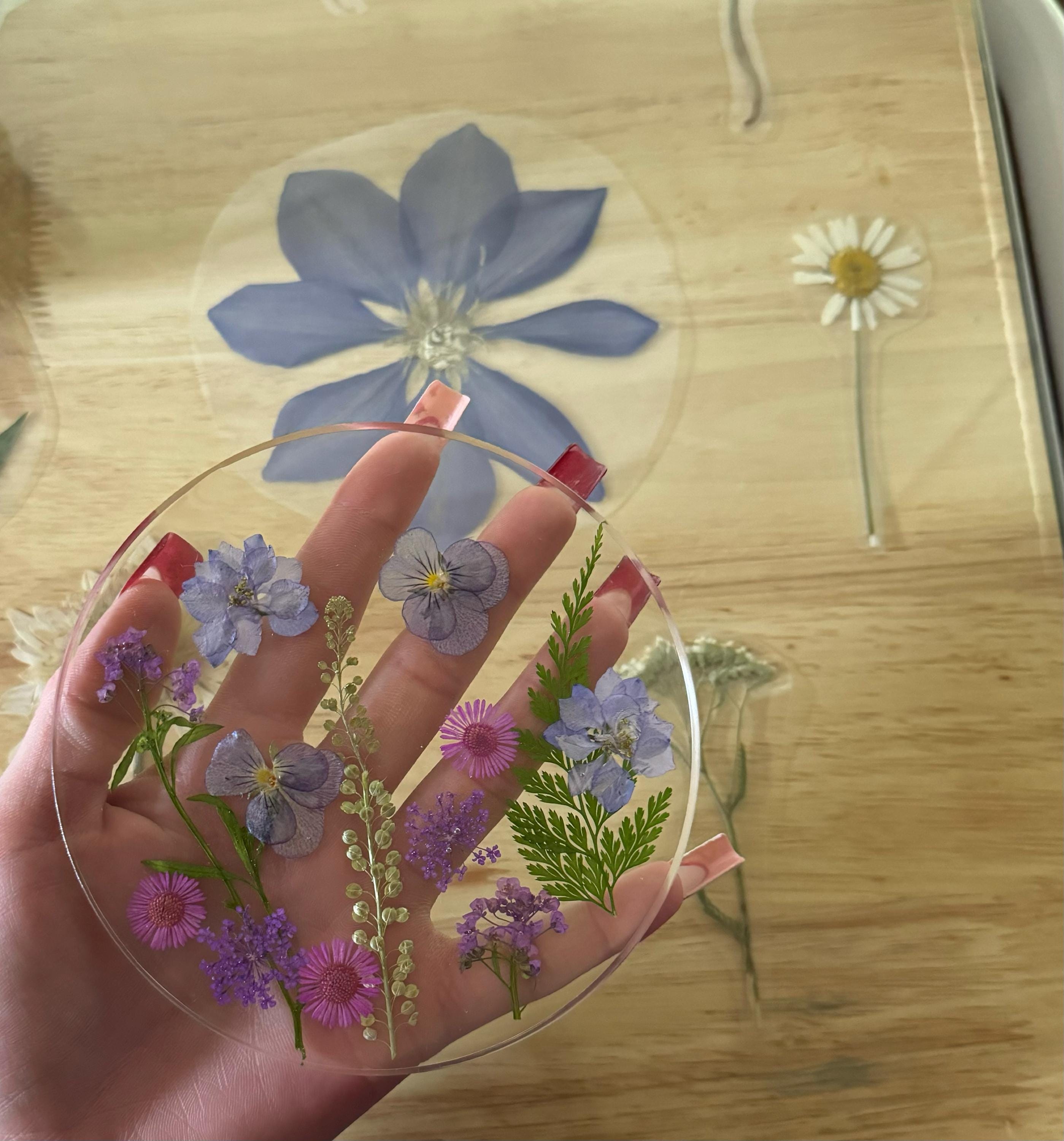 Natural Flowers Coasters,Colorful Pressed Real Flowers Outdoor Coasters,Custom Wedding Birthday Christmas Gifts Table Decor,Wildflowers Art