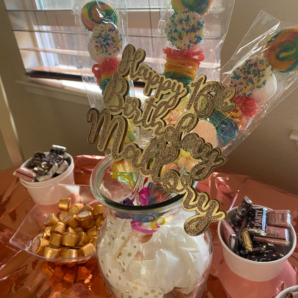 Pink and Gold Sweet 16 Party Favor Chocolate Kisses Stickers, Happy ...