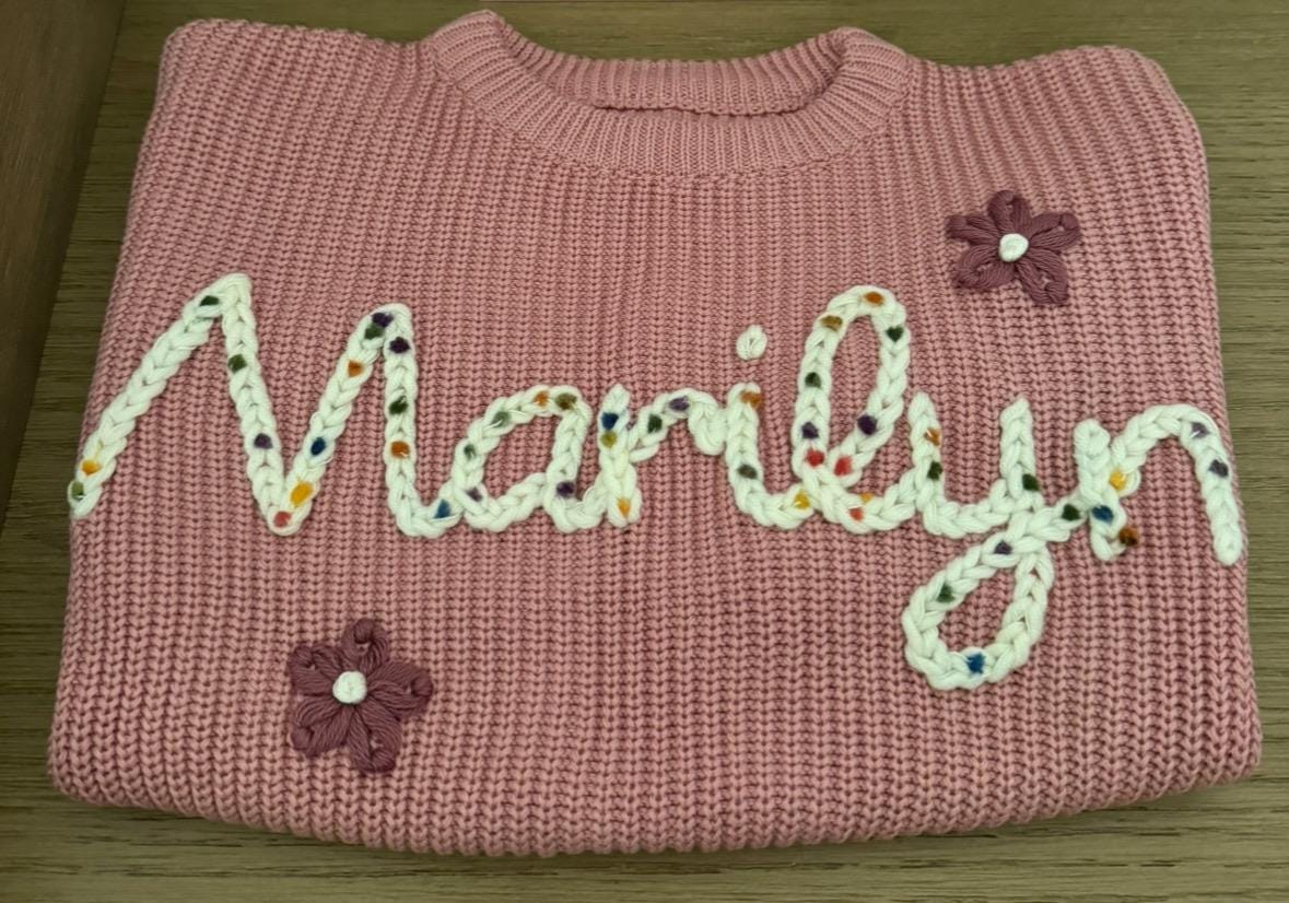 Custom Name Baby Sweater,Personalized Hand Embroidered Baby Sweater,Cute Baby Girls Sweater With Name,Baby Shower Gift,Christmas Gift Baby