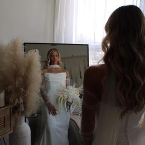 White Long Bridal Gloves with Fingers See Through Wedding Glove Set Embroidered Gift for Bride, Sheer Reception Glove Shower Engagement Pic