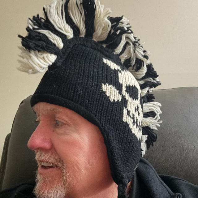 Black Skull Cap Mohawk Style, Hand Knitted Skull Beanie, Winter