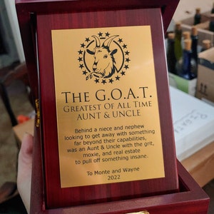 Customized G.O.A.T. Award / Greatest Of All Time Award, Golden Plaque, Free  Wording, Gift for Him/ Her, Gift For the Best Coach, Man, Woman