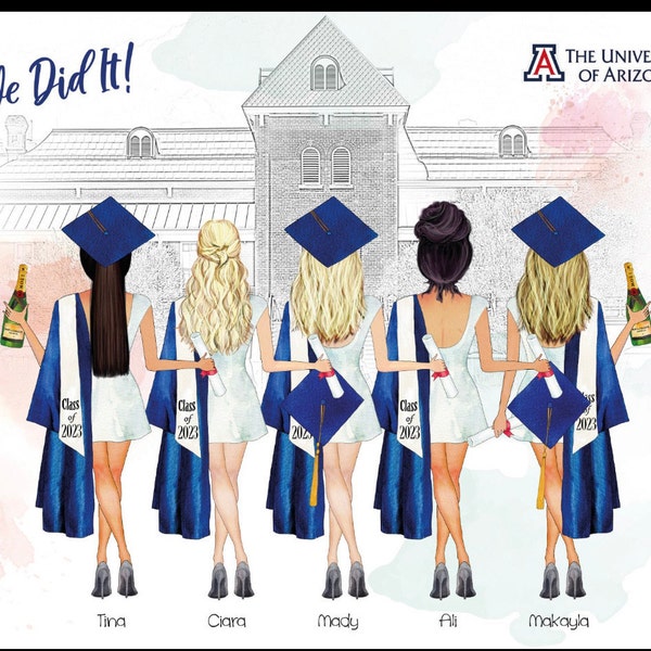 Best Friends Print, Graduation Gift, University Print, 3 Friends ...