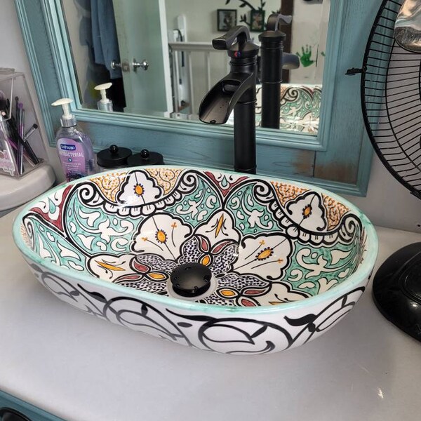 Stoneware Sinks Bahtrooms Reference: Moroccan Pottery Top Table Bathroom Vessel Pottery Sink Customizable