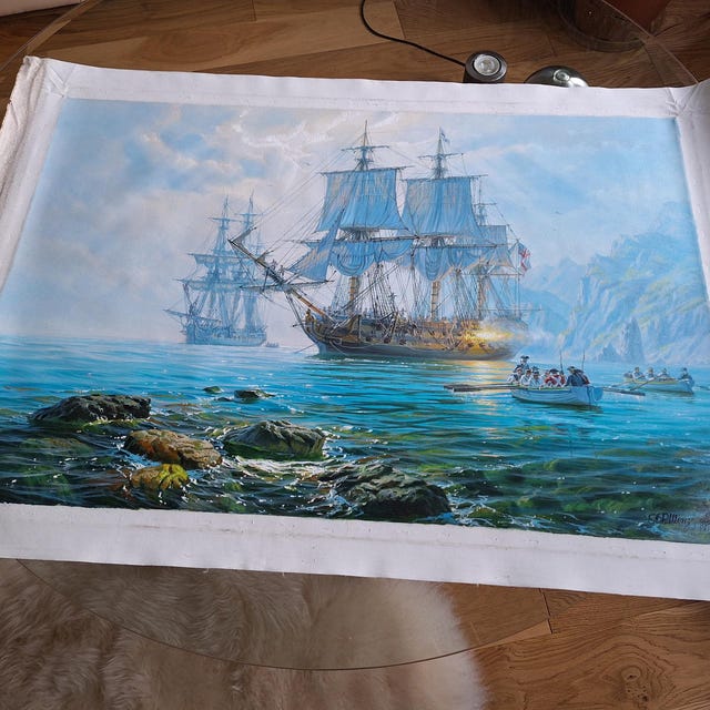 HMS Agamemnon: Original Oil Painting, Seascape Art by Alexander