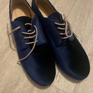 Oxford Women Velvet Shoes Derby Ties Shoes Blue Woman Shoes  display picture 1