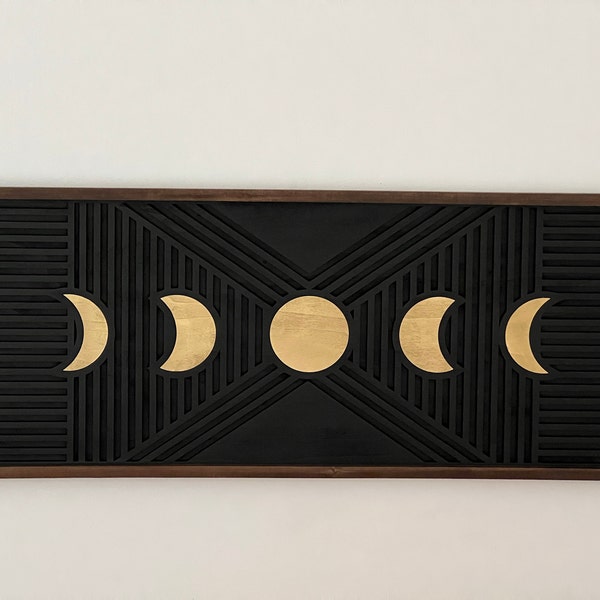 Boho Wood Wall Art, Wall Art Long Moon Phases Wood Wall Decor Bedroom ...
