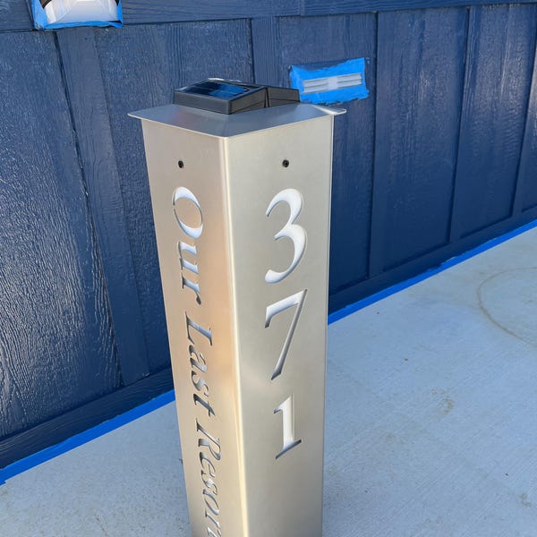 Custom Address Column, Metal Address Post, Optional Solar Light Cap - Etsy