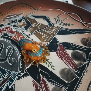 吹きガラスのオレンジと青のタコのガラスの置物 タコのガラスの海の