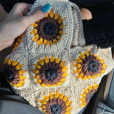 Sunflower Crochet Tote Bag in Cotton - Etsy
