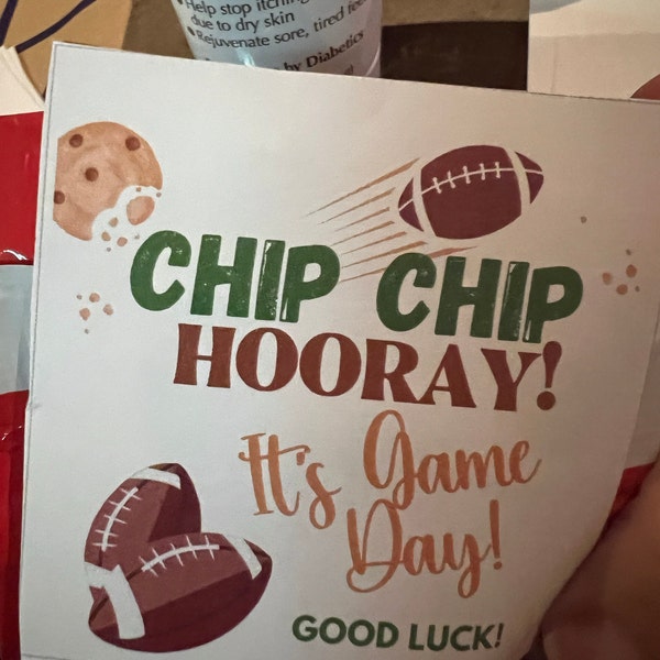 Chip Chip Hooray It's Game Day Gift Tags | Football Good Luck Square ...