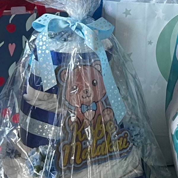 Teddy Bear Baby Boy Shower Diaper Cake Centerpiece, Gift for Pregnant ...