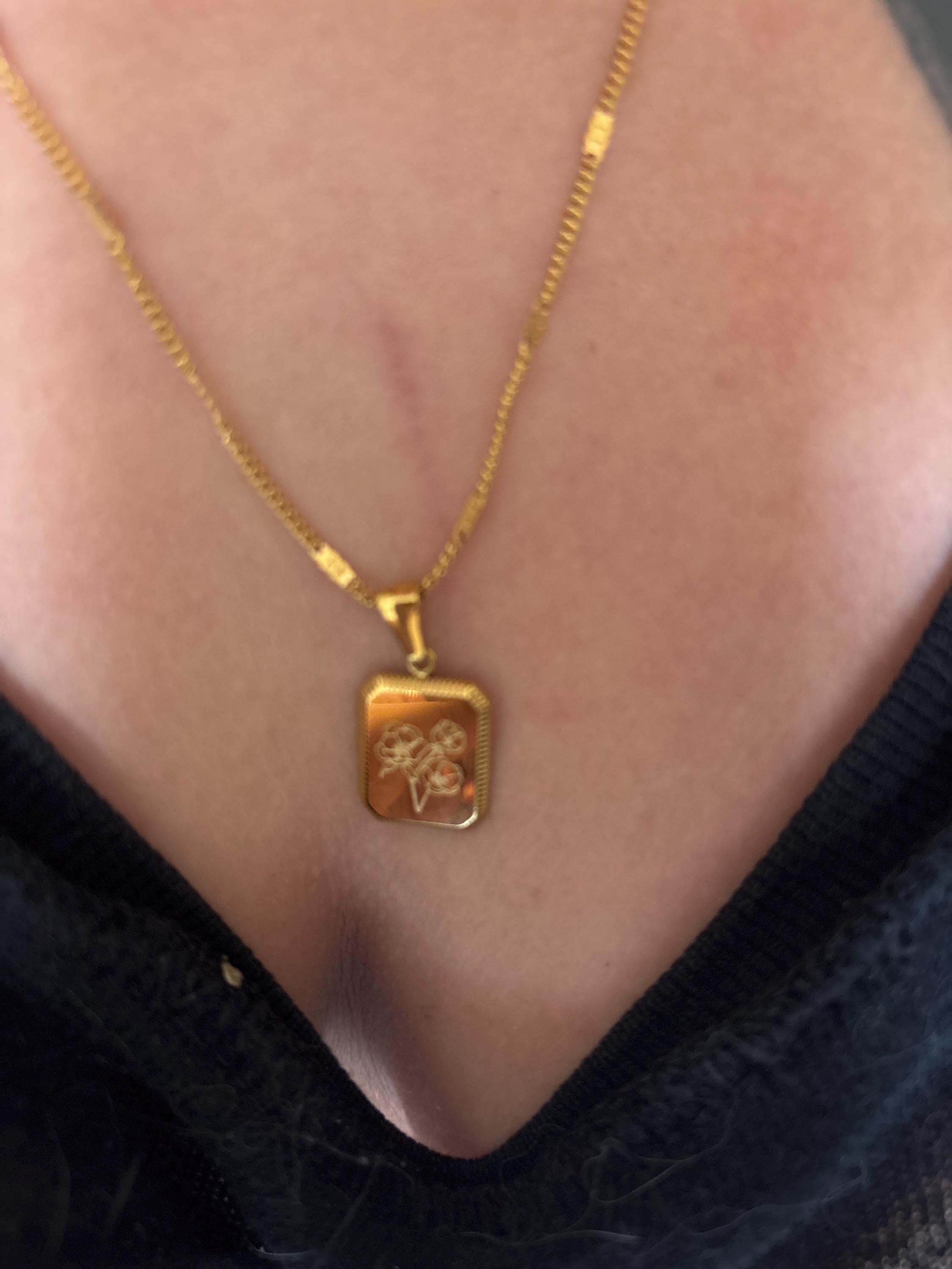 GOLD Birth Month Flower Necklace Birthstone Necklace Square Zodiac Rose Floral Pendant Jewelry WATERPROOF Birthday Gift for Her