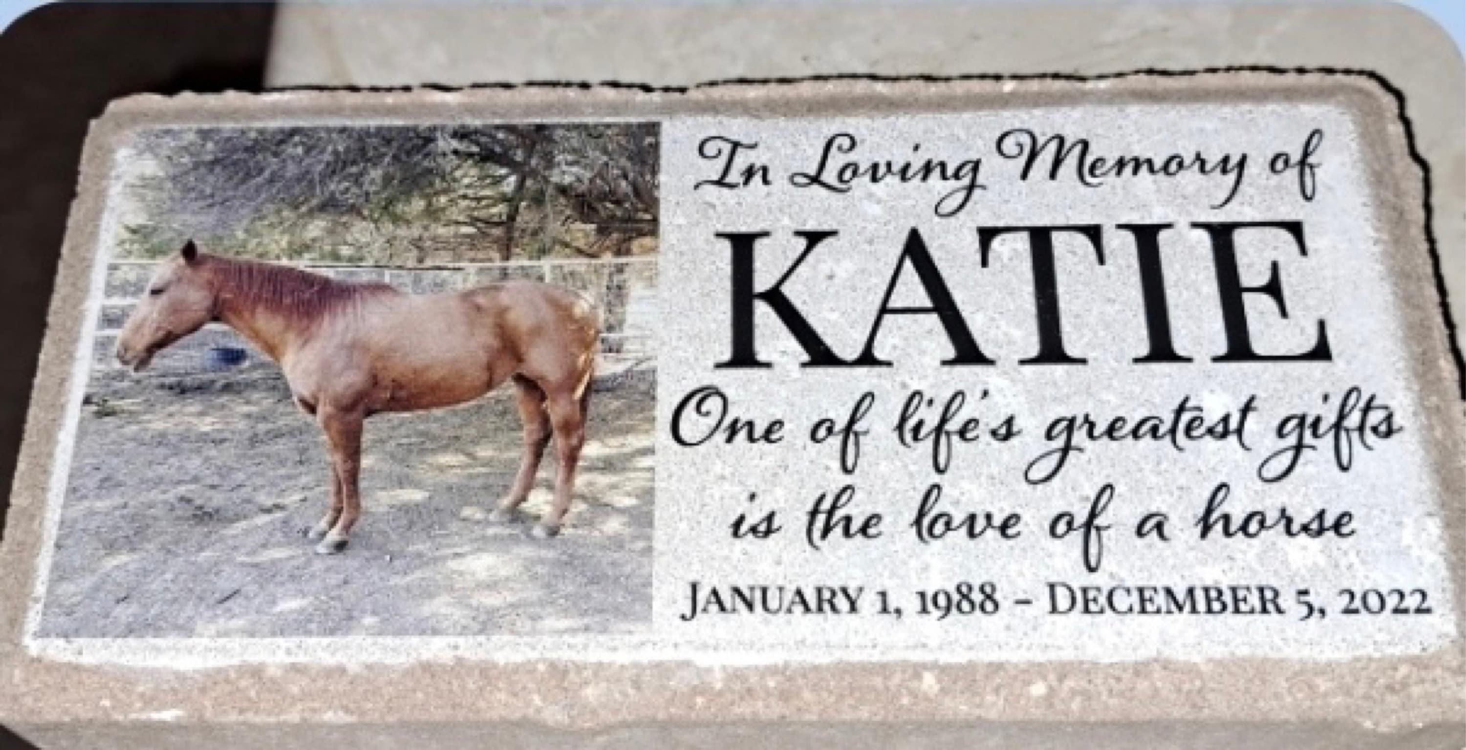 Personalized Horse Pony Memorial Stone. 8x4 Stone Brick. Burial Marker. Indoor/Outdoor Horse Memorial. Custom Horse Sympathy Gift.