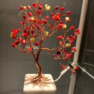 Jade & Coral Tree, 35th Anniversary Gift for Parents, Copper Wire ...