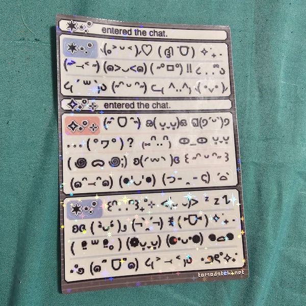 Kaomoji / ASCII / Pictochat Sticker Sheet - Hand Made - Holographic ...