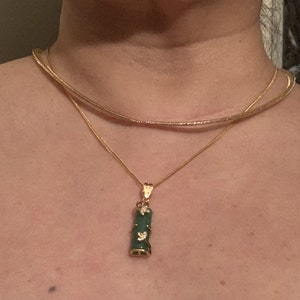 Dark Green Jade Bamboo Necklace with gold filled Chain , Nephrite Jade Pendant Necklace,Tiny Link Chain, Best Bridesmaid Gift