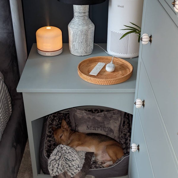 Double Wooden Dog Bed/crate/kennel/ TV Sideboard- Drawers and Divider ... - Dog Crate Headboard With Bookshelf