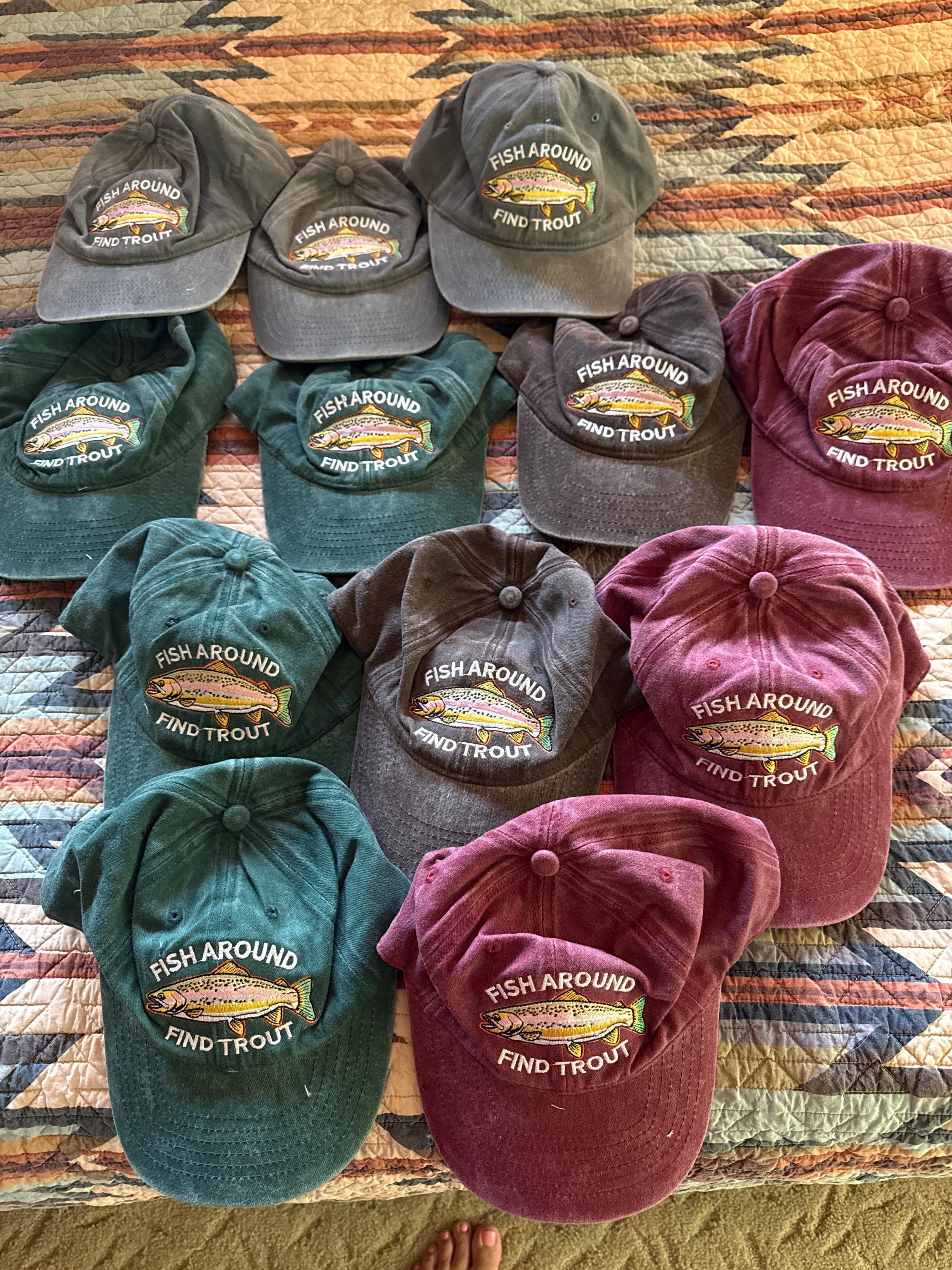 Funny Fishing Hat, Fish Around Find Trout Embroidered Dad Cap, Washed Cotton Trout Hat, Fisherman Gift, Fly Fishing Cap for Him