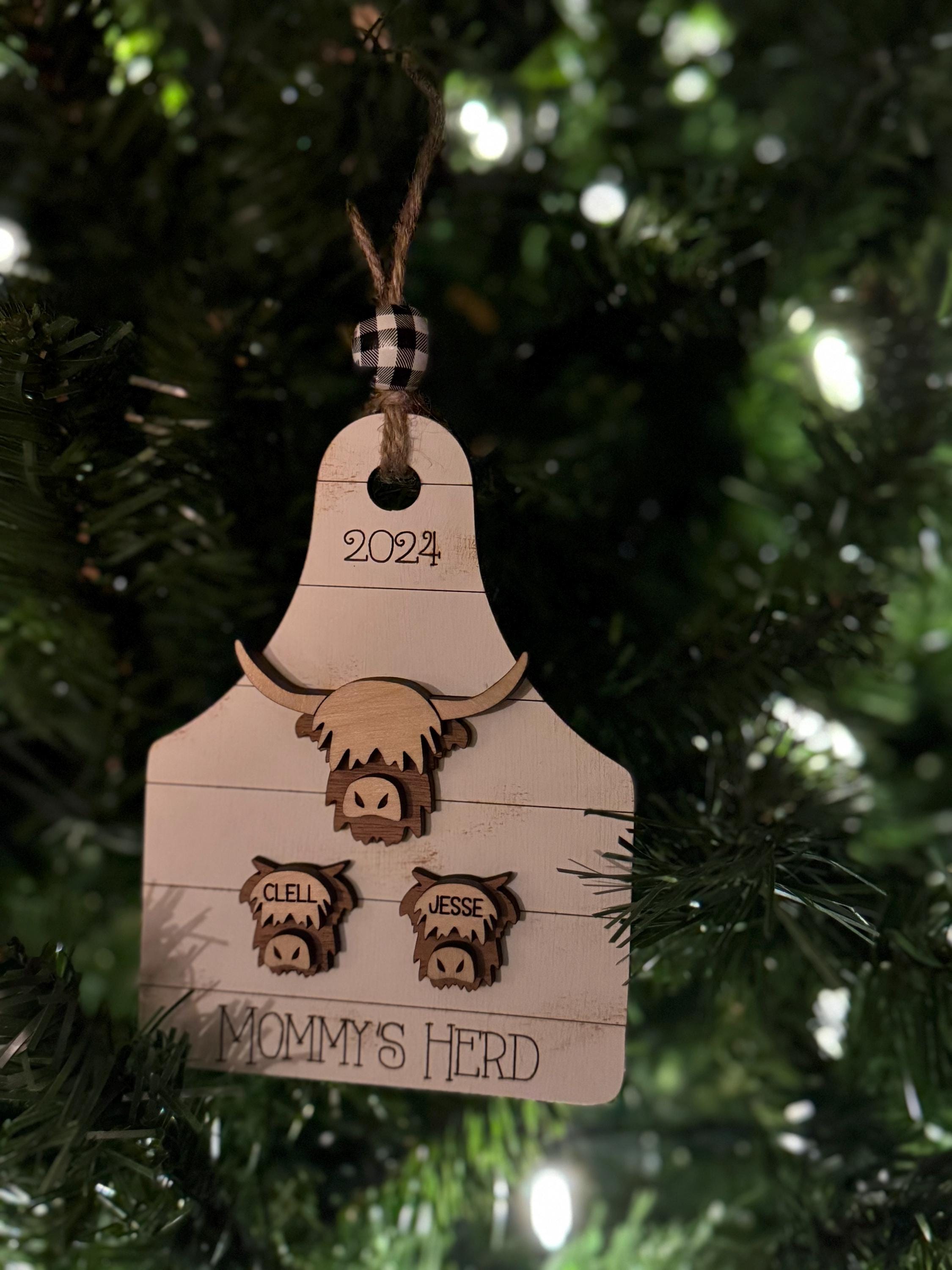Highland cow, family christmas ornament, farmhouse Christmas, 2025 ornament, rustic christmas ornament, boho farmhouse decor