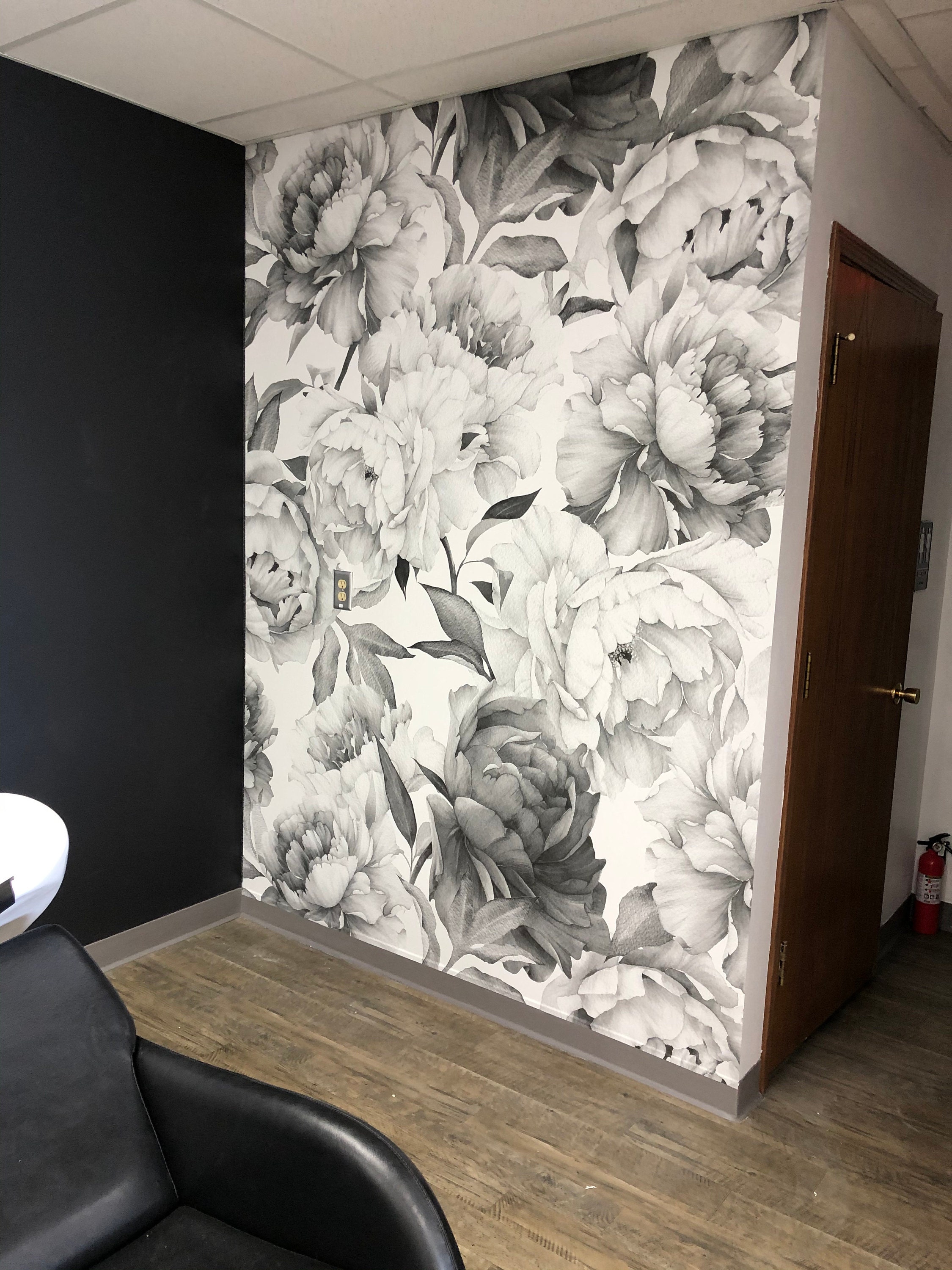 Black and White Peony Mural
