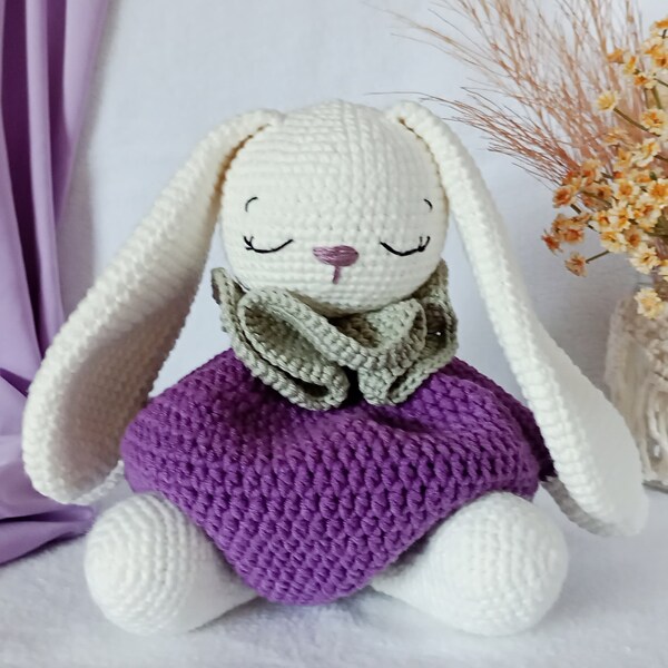 Bunny Lovey Crochet Pattern, Bunny Violet Lovey Baby Blanket, Long ...