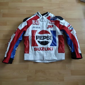 Pepsi Suzuki Racing Leather Jacket, Motorcycle Biker Jacket, CE