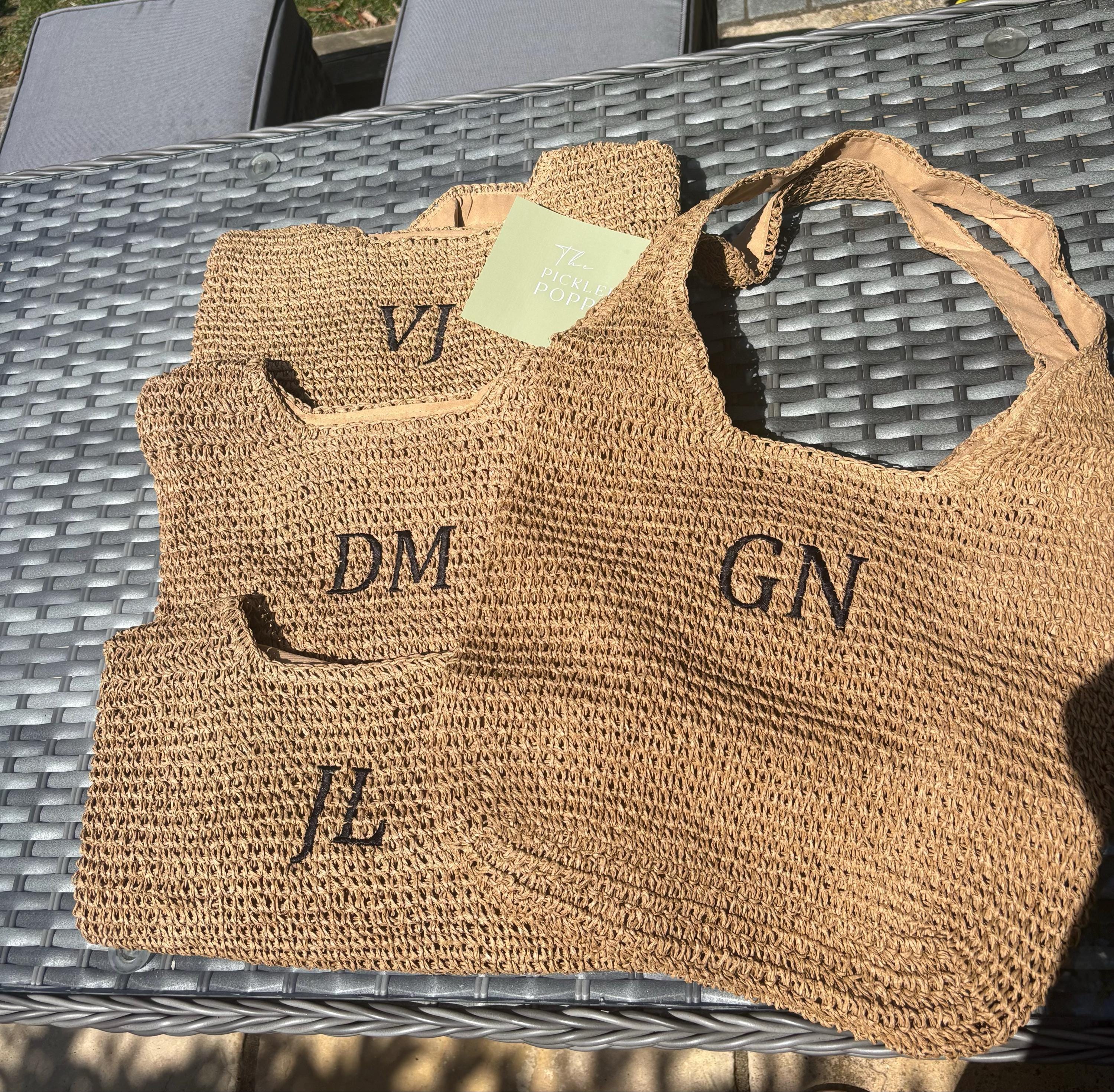 Custom Straw Raffia Beach Bag – Personalised Name or Initials – Monogram Bridesmaid Tote – Summer Shoulder Shopper – Beach Wedding Gift
