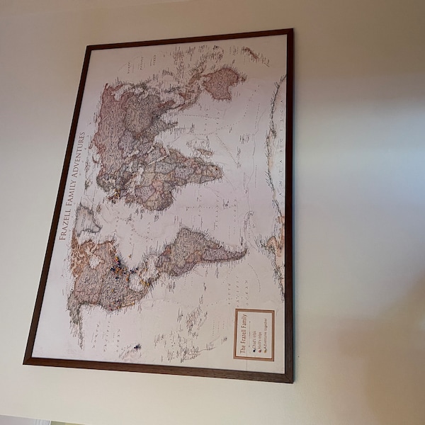Push Pin World Map, Travel Framed Personalized Map - Etsy