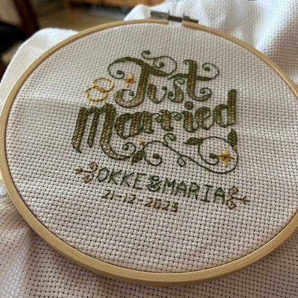 Just Married - Customisable Wedding Cross Stitch Pattern (digital ...