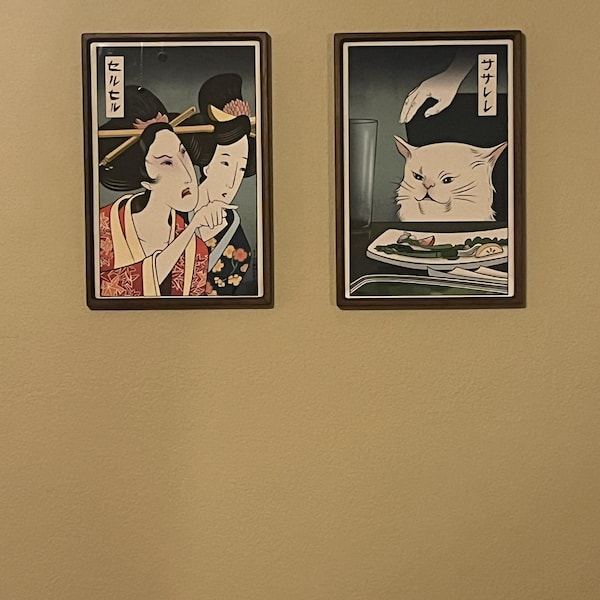 Woman Yelling at Cat - Ukiyo-e Style - Set of 2 Giclee Prints ...