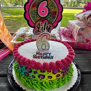 Cheereveal Rainbow Cheetah Cake Toppers - Glitter Leopard Print Cake Picks For Jungle Safari Birthday Parties