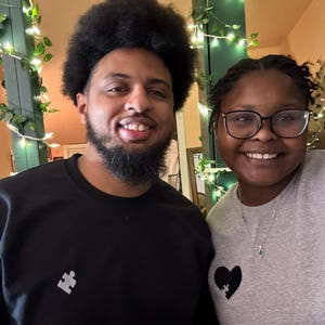 Custom Embroidered Heart and Puzzle Piece Sweatshirt, Initial With Heart On Sleeve, Anniversary Gift, Couple Hoodie, Valentines Day Gift