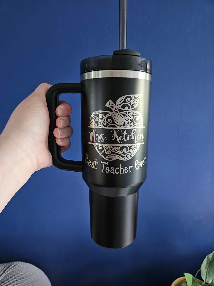 Teacher 40oz Insulated Tumbler with Handle - Personalized Gift for Educators - Eco-Friendly Cup