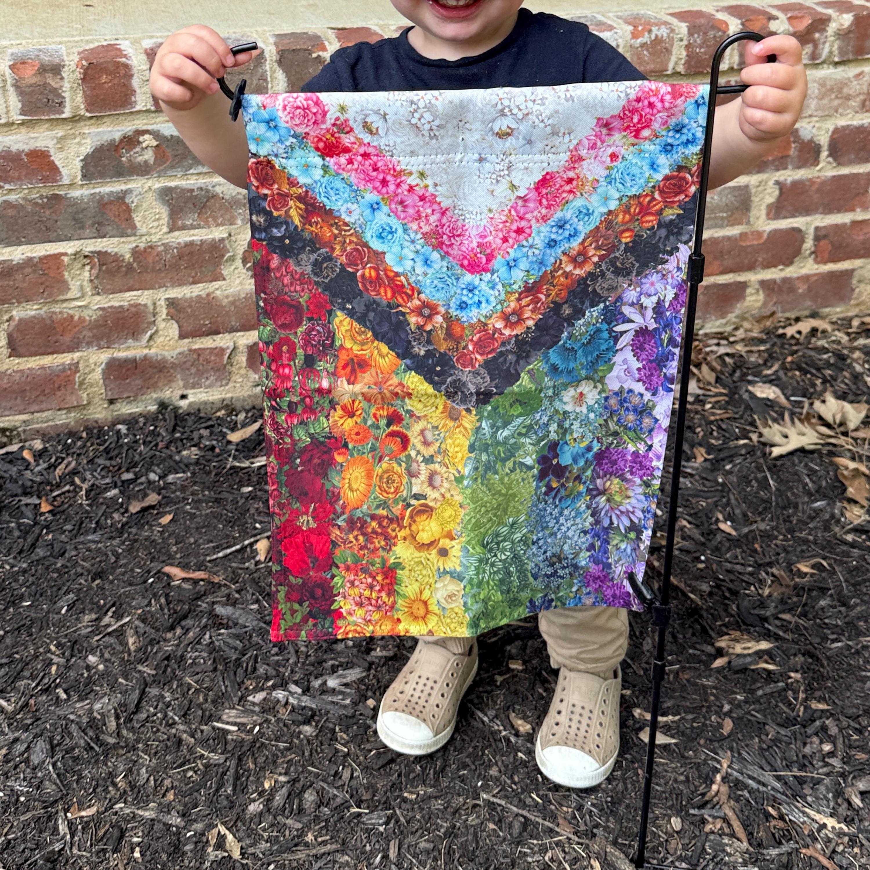 Floral Progressive Pride Flag Garden & House Banner, LGBTQ+ Flag For Home, Beautiful Flower Gay Pride Garden Flag, Pride is Beauty