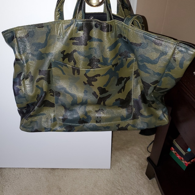 Extra Large Camo Leather Tote Bag 19x 15x 5 With Cotton 