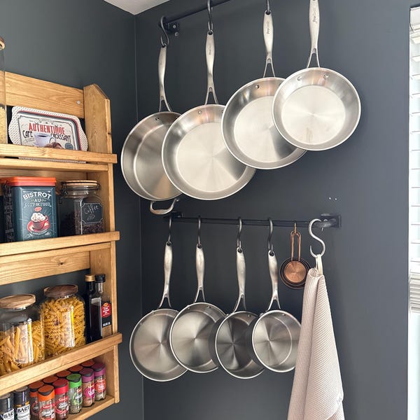 Pan Rails Kitchen Rail Made From Raw Steel With S Hooks | Hanging Rail | Utensil ...