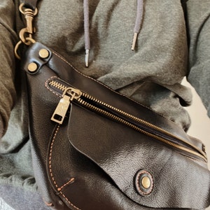 Black Leather Sling Backpack for Women Large Crossbody Sling - Etsy