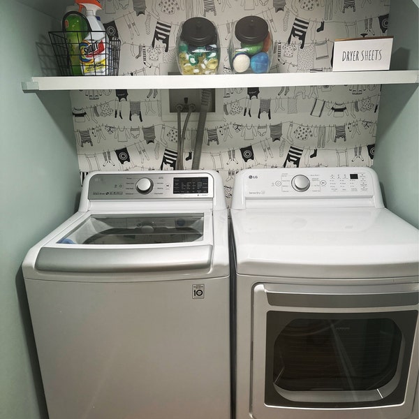 Laundry Room Wallpaper - Clothes on Washing Line Peel and Stick ...