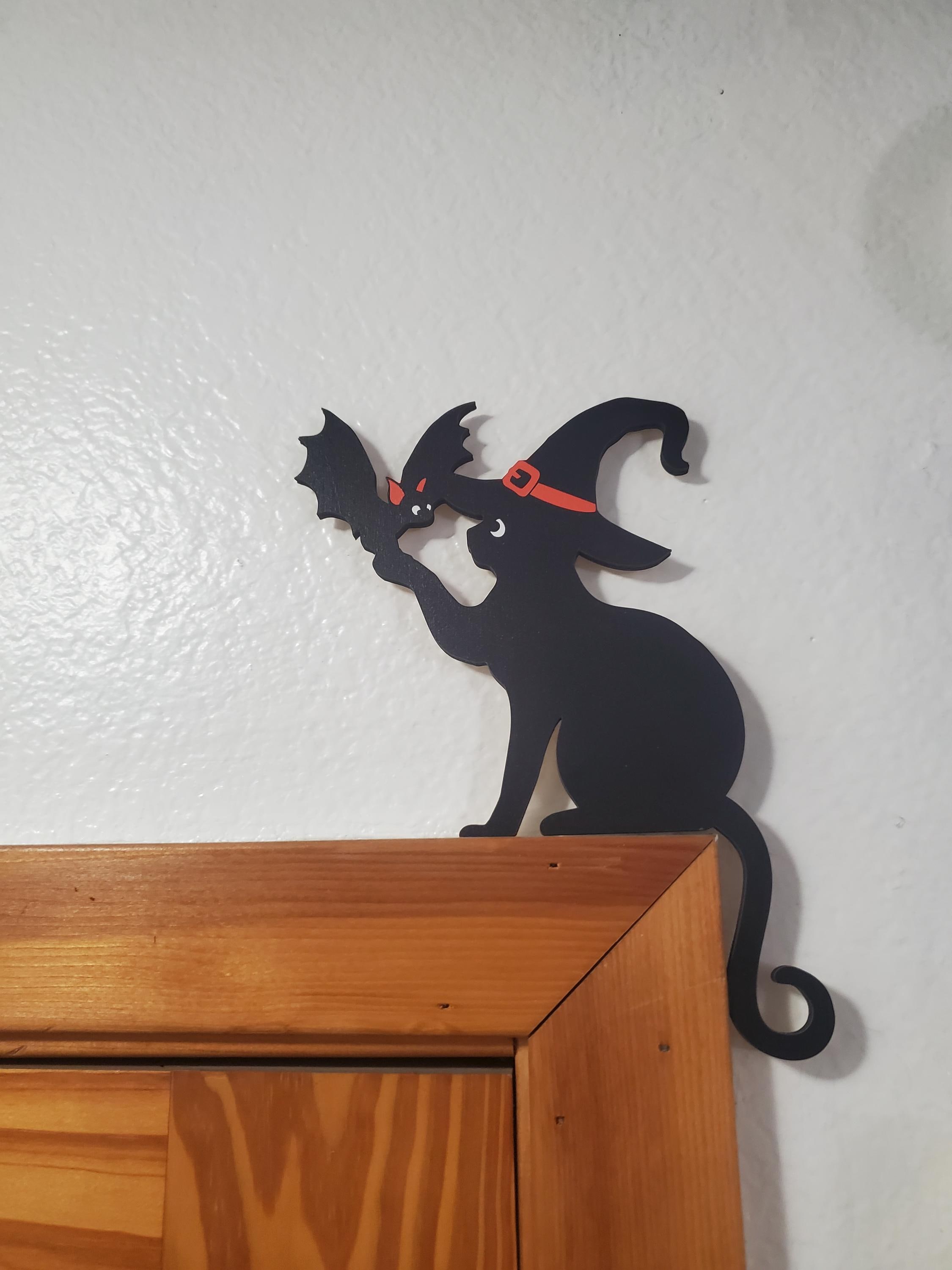 Black Cat Door Topper, Black Cat Door Corner Sign, Halloween Bat Door Topper, Black Cat Halloween Decor, Cat Lover Gift,Halloween Home Decor