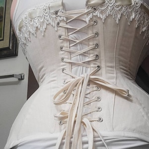 Circus Style Handmade White Tulipe Coutil Brocade Steel Boned Underbust ...