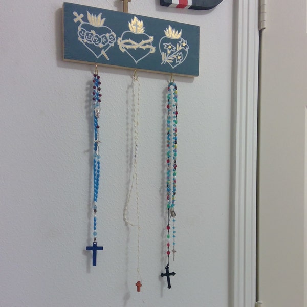 Rosary Holder For Wall . Catholc Gft . Farmhouse Wood Hanger - Etsy